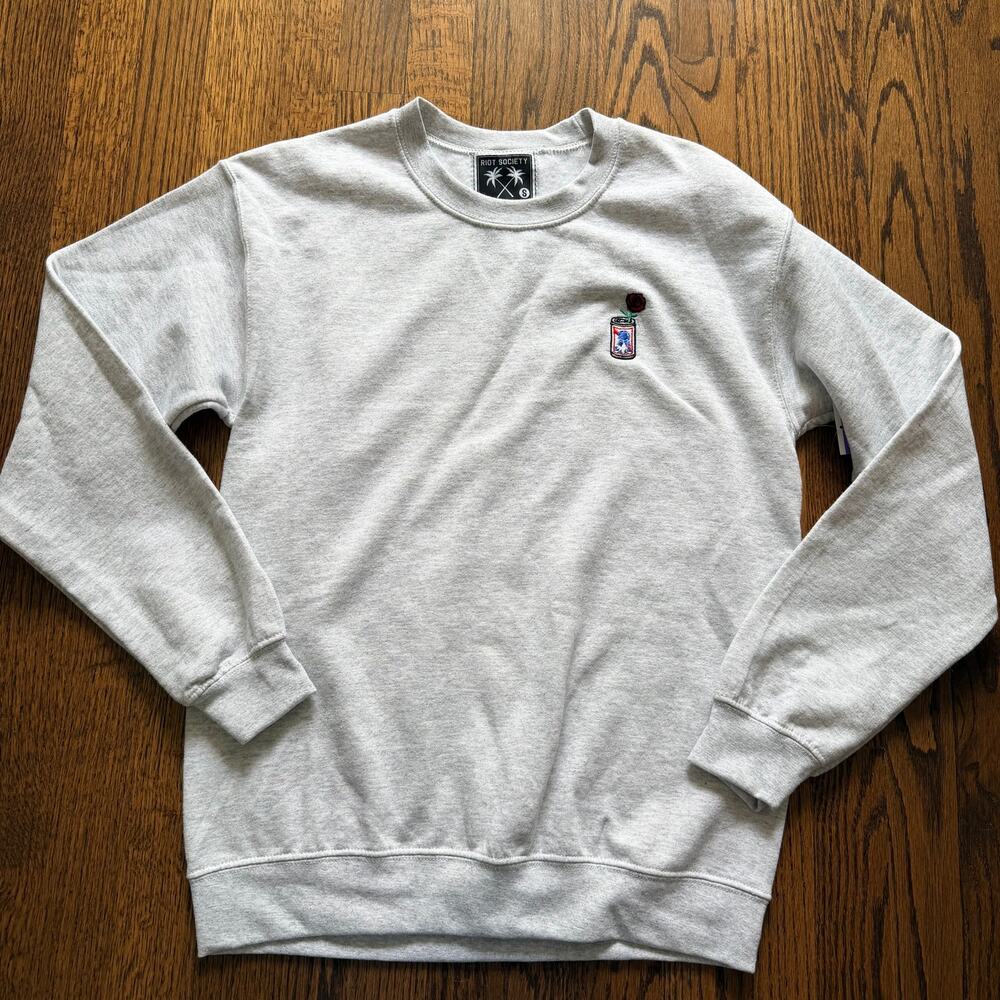 New Riot Society Embroidered Pabst Blue Ribbon PBR Beer Can Rose Sweatshirt S